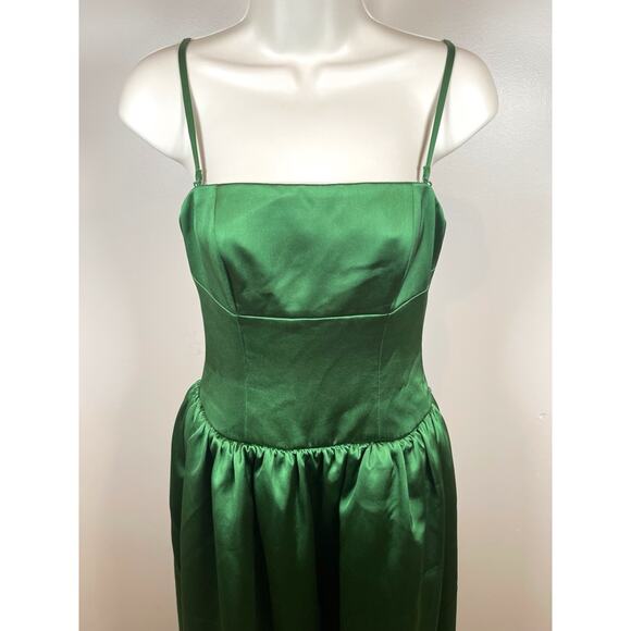 Self-Portrait Green Satin Bandeau Strapless Maxi Dress Size 2 - Picture 6 of 14